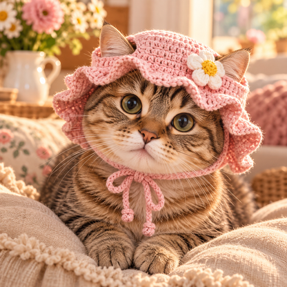 Rosa Blümchen Häkelmützchen für Katzen